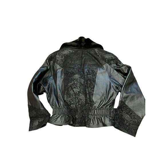Vintage Wilsons Leather Jacket Black Floral Paisley Tie Waist cropped size small - Picture 5 of 12